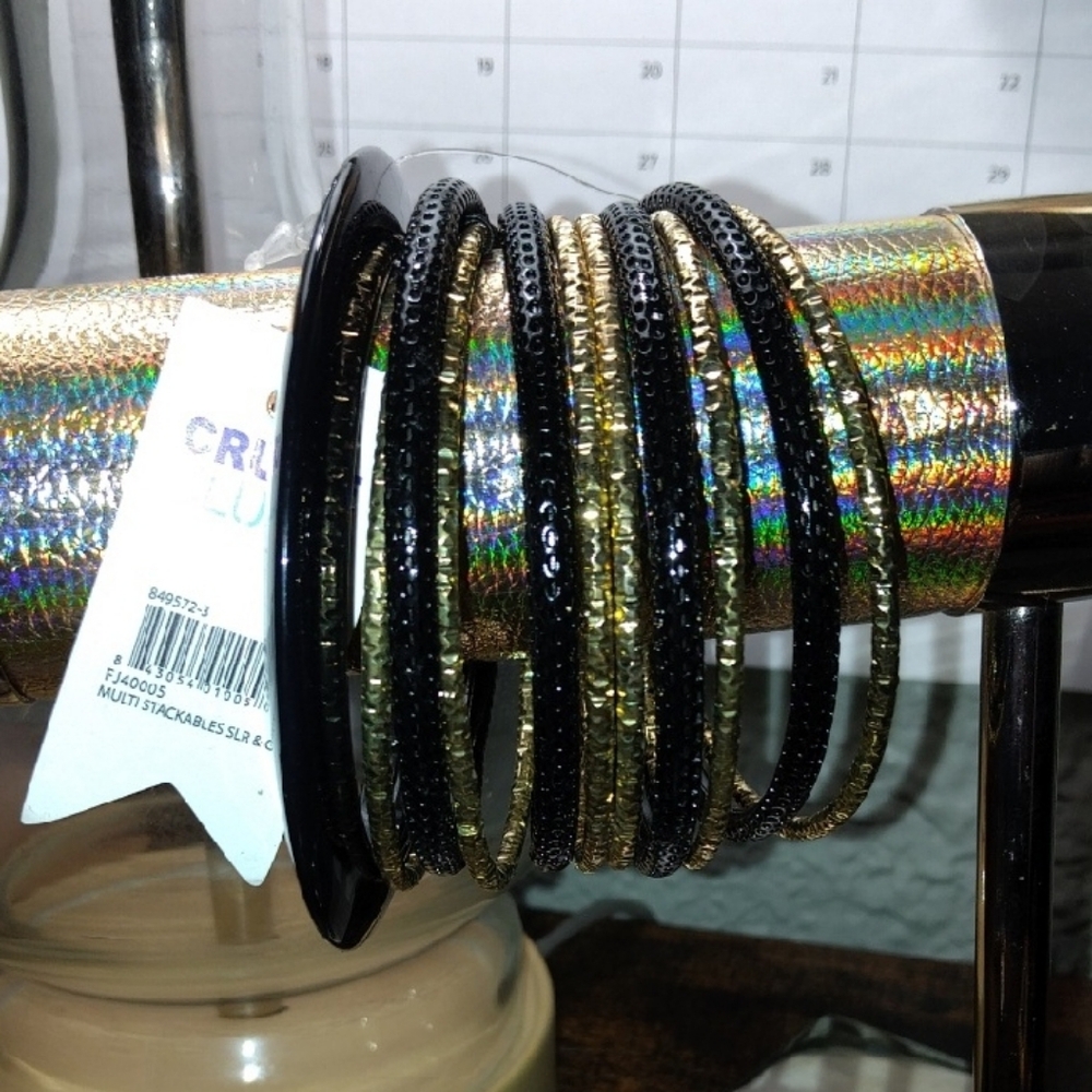 Elegant Black and Gold Stackable Bracelets